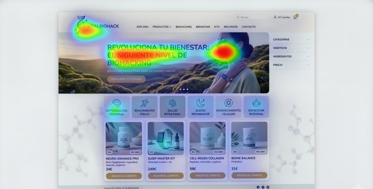 Heatmap predictivo generado por IA sobre una landing real